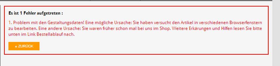 Fehlermeldung Cookie Problem